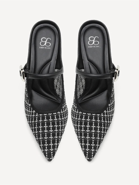 Cosy Island Shoes - Cozy Island Black Tweed Pointed Mary Jane Heels